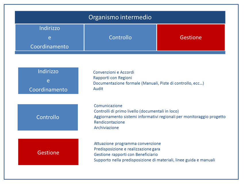 Descrizione grafica dell'organismo intermedio, in relazione alle funzioni di indirizzo e coordinamento, controllo e gestione